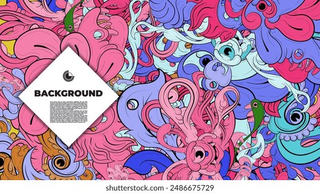 Colorido fondo Abstractas con varios personajes monstruo. espeluznante doodle art con múltiples colores. diseño es adecuado para la Plantilla, fondo creativo, Anuncio, cubierta, póster. 