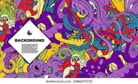 Colorido fondo Abstractas con varios personajes monstruo. espeluznante doodle art con múltiples colores. diseño es adecuado para la Plantilla, fondo creativo, Anuncio, cubierta, póster. 