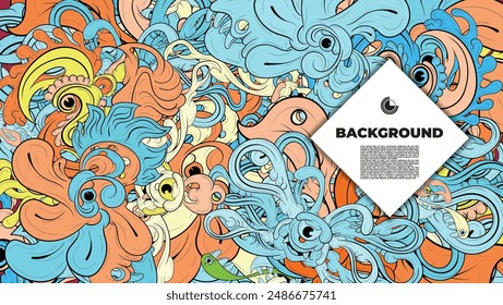 Colorful Abstract background with various monster characters. creepy doodle art with multiple colors. design is suitable for template, creative background, banner, cover, poster. 