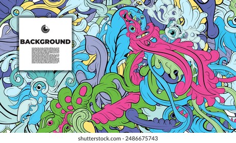 Colorido fondo Abstractas con varios personajes monstruo. espeluznante doodle art con múltiples colores. diseño es adecuado para la Plantilla, fondo creativo, Anuncio, cubierta, póster. 