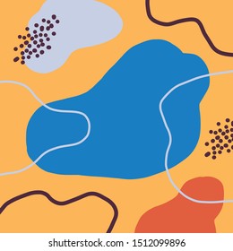 Colorful abstract background in vector. Abstraction with different geometric shapes, dots and lines. Yellow, blue, red colors.