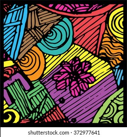 colorful abstract background, vintage retro geometric design, grungy. paint strokes. line