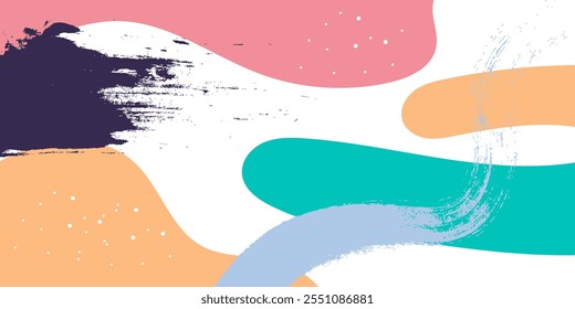 Colorful Abstract background with wave pattern and hand drawn textures, Memphis style Color wave template, and presentation design.