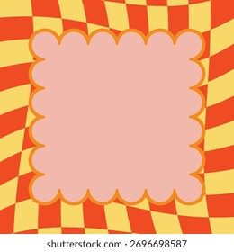 Fondo abstracto colorido con patrón ondulado a cuadros y marco festoneado rosa. Diseño de Vector geométrico moderno para invitaciones, carteles y Plantillas de redes sociales.