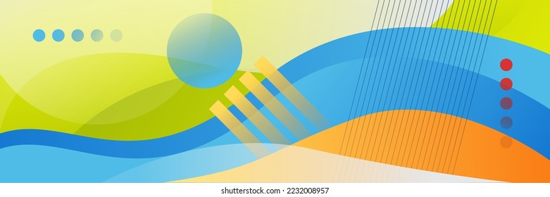 Colorful abstract background wide banner design template. Colorful tech web banner with geometric shapes backdrop and gradient colors. Vector illustration for presentation background, web header
