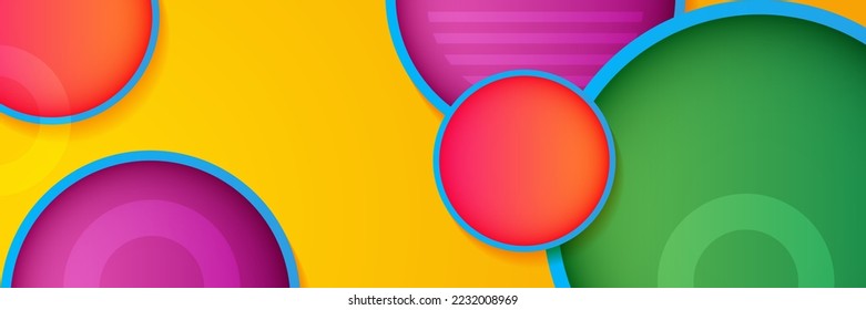 Colorful abstract background wide banner design template. Colorful tech web banner with geometric shapes backdrop and gradient colors. Vector illustration for presentation background, web header