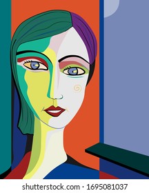 Colorful abstract background, woman near the window