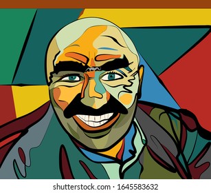 Colorful abstract background,portrait of laughing man