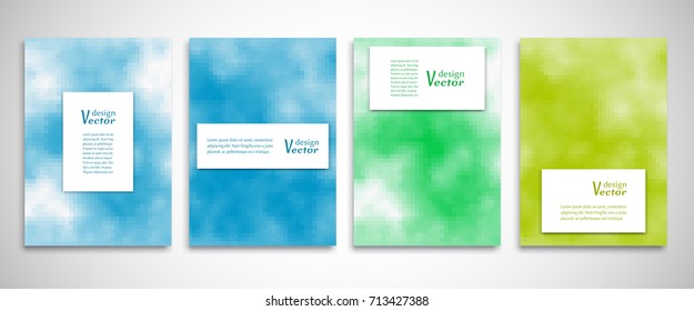 Colorful abstract backgrounds collection. Vector digital artwork in mosaic style. Abstract modern background set. Art template design for invitation card, front page, mockup brochure, book cover