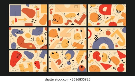 Colorful abstract backgrounds with hand-drawn elements, perfect for kids designs, education, business presentations, posters, social media, branding, and modern creative marketing projects.