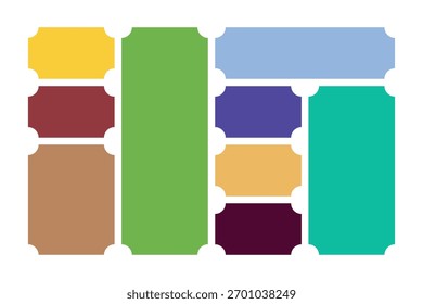 A colorful abstract bento grid layout, composition of rounded rectangular shapes in various sizes and vibrant colors against a white background.