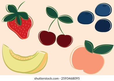 colorful abstract berries and fruits collection