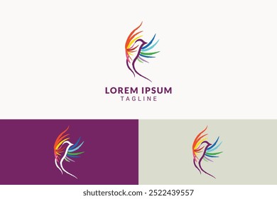 Colorful abstract bird logo concept hand drawn style. Vector logo template for branding in children clothing, toys, entertainment and more