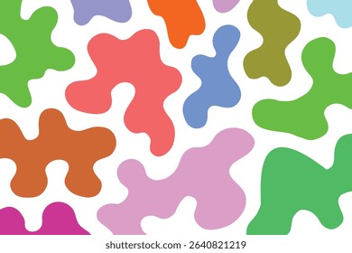 Colorful abstract blob pattern with irregular rounded shapes in vibrant tones on white background for playful designs