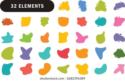 Elementos abstractos coloridos de la forma de la gota fijados colección aislada en el fondo blanco