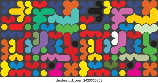 Colorful abstract blob shape seamless pattern, with modern color palette.