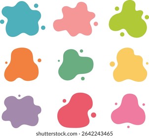 Colorful abstract blobs and drops arranged on a white background decorative design elements
