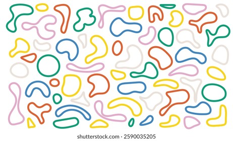 Colorful abstract blobs with liquid outlines, suitable for speech bubbles, creative backgrounds, and modern decor. High quality vector set of organic shapes for versatile design.