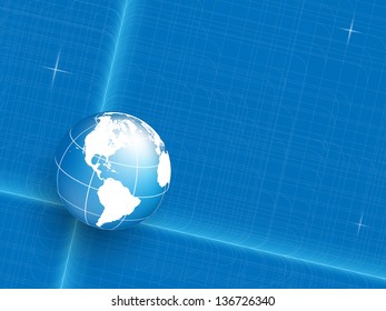 colorful abstract blueprint vector background with globe. Eps10