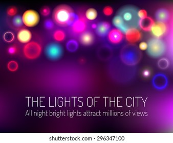 Colorful abstract bokeh background. Blurry unfocused texture with bright lights. vector illustration.