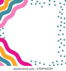 Borde abstracto colorido con rayas onduladas y puntos en negrita ideal para texto, invitaciones, anuncios o diseños creativos