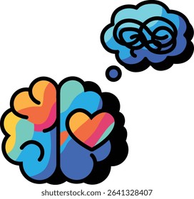 Colorful Abstract Brain with Thought Bubble and Infinity Symbol – Vector Concept for Mental Health, Autism, and Neurodiversity