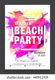 Colorful abstract brush stroke decorated, Template, Banner, Flyer or Invitation Card design for Summer Beach Party celebration.