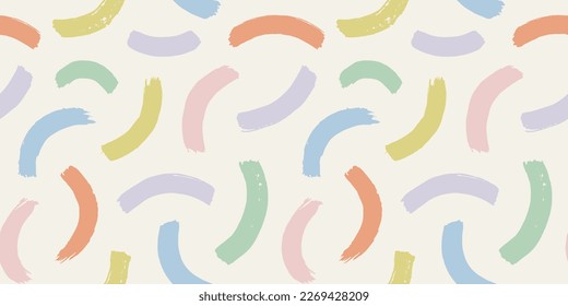 Colorful abstract brush stroke painting seamless pattern illustration. Modern paint line background in fun pastel color. Cute children doodle sketch wallpaper print, freehand hand drawn texture.