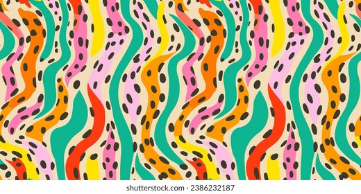 Colorful abstract brush stroke painting seamless pattern illustration. Modern paint line background in fun summer color. Messy ink sketch wallpaper print, freehand rough hand drawn texture.