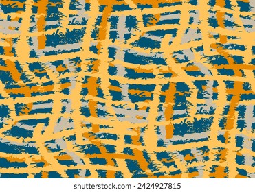 Colorful abstract brush stroke painting seamless pattern illustration. Modern paint line background in fun summer color. Textile seamless design, freehand rough hand drawn texture.