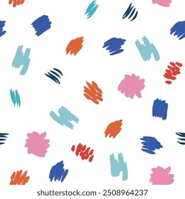 Colorful abstract brush stroke seamless pattern illustration. Modern paint line background. Wallpaper print, freehand hand drawn design.
