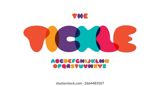 Colorful abstract bubble font with soft blob shapes and playful modern look. Perfect for kids games, toys, birthdays, sweet packaging, creative branding. Vector illustration.
