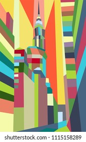 Colorful abstract buildings in big city.