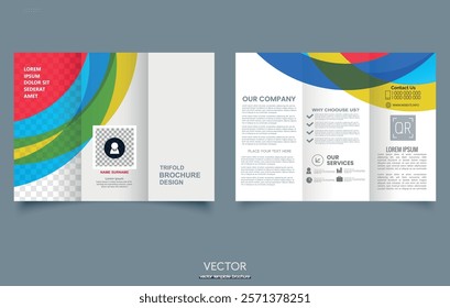 Colorful abstract business Trifold brochure. Color waves abstract background geometric a4 vector image.