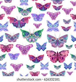 Colorful abstract butterflies, flat style, vector illustration, seamless pattern