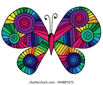 Colorful abstract butterfly for greeting card, coloring book, invitation, posters, texture backgrounds, placards, banners.
