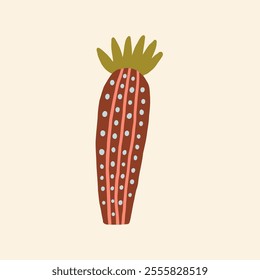 Colorful abstract cactus with dots and stripes. Vector hand drawn illustration in freehand style