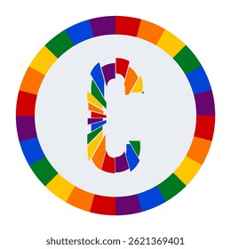 Colorful Abstract capital Letter C on White Background with Rainbow Fragment Circle Design
