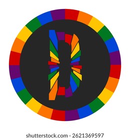 Colorful Abstract capital Letter D with Rainbow Fragment Circle Design