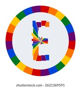 Colorful Abstract capital Letter E on White Background with Rainbow Fragment Circle Design