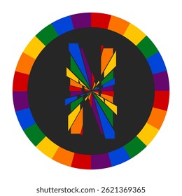 Colorful Abstract capital Letter N with Rainbow Fragment Circle Design