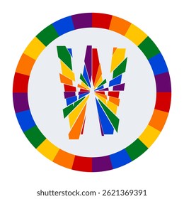 Colorful Abstract capital Letter W on White Background with Rainbow Fragment Circle Design