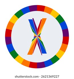 Colorful Abstract capital Letter X on White Background with Rainbow Fragment Circle Design