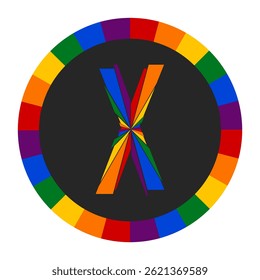 Colorful Abstract capital Letter X with Rainbow Fragment Circle Design