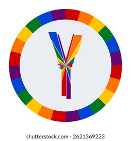 Colorful Abstract capital Letter Y on White Background with Rainbow Fragment Circle Design