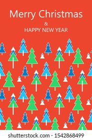 Colorful abstract Christmas trees triangles and rectangles vector greeting card.