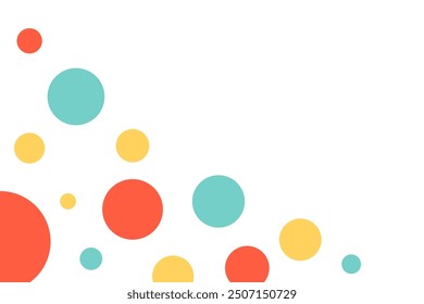 Colorful abstract circle corner border template. Dots pattern in bright color. Suitable for poster, flyer, card. Flat modern vector design isolated illustration.