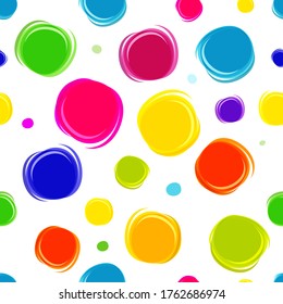 Colorful Abstract Circle Shapes on White Background Vector Fashion Bright Seamless Pattern