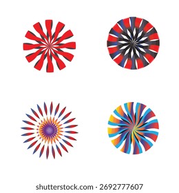 Colorful abstract circular design with gradient lines in red, orange, and yellow tones, creating a dynamic and energetic visual effect.