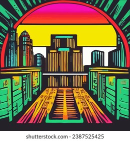 Colorful and abstract city skyline